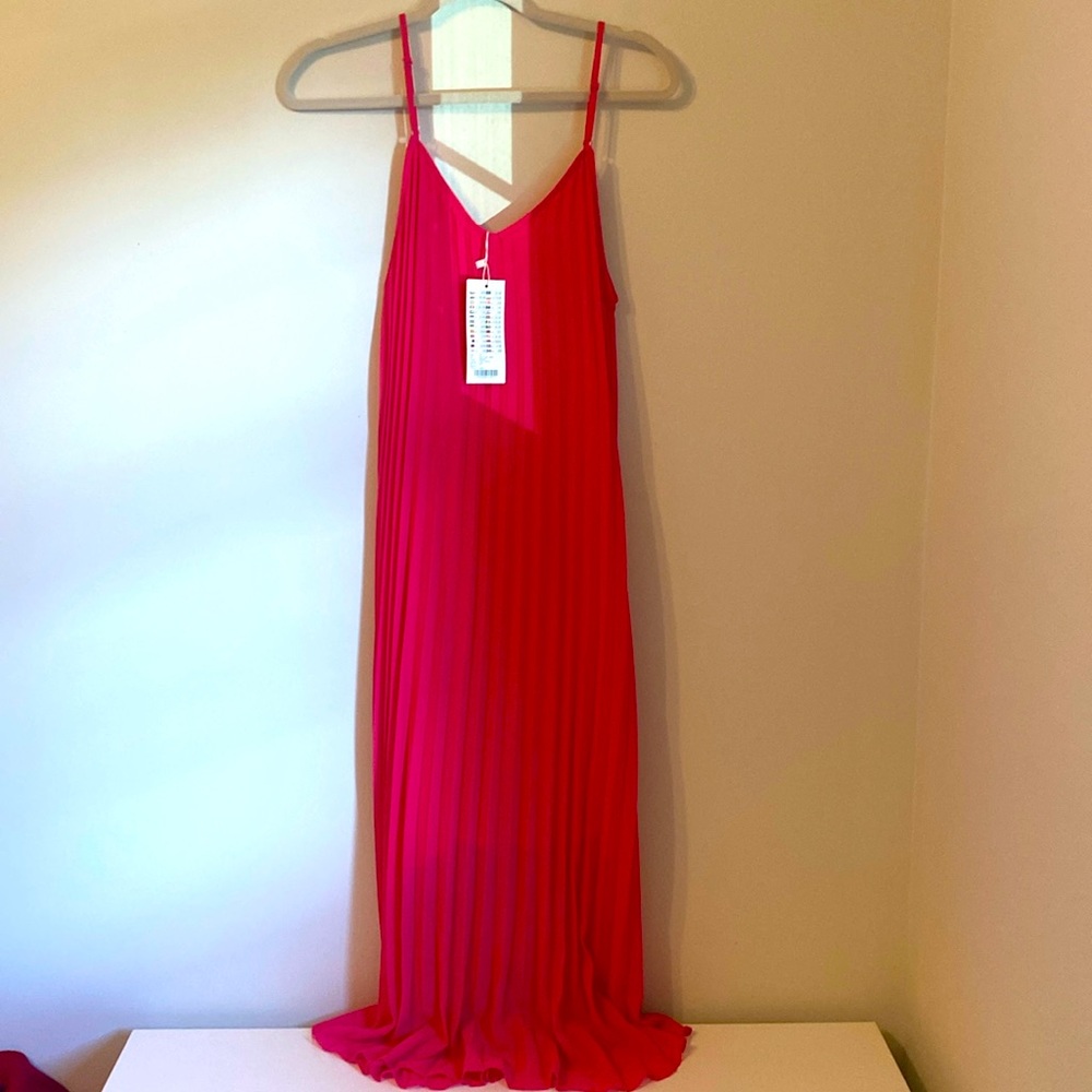 Pleated Pink Fuscha MIDI dress Sz S